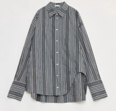 "Striped Fantasy" Casual Asymmetric Slanted Front Two-Wear Striped Long Sleeve Shirt