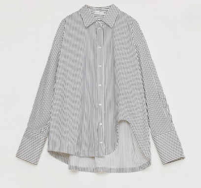 "Striped Fantasy" Casual Asymmetric Slanted Front Two-Wear Striped Long Sleeve Shirt