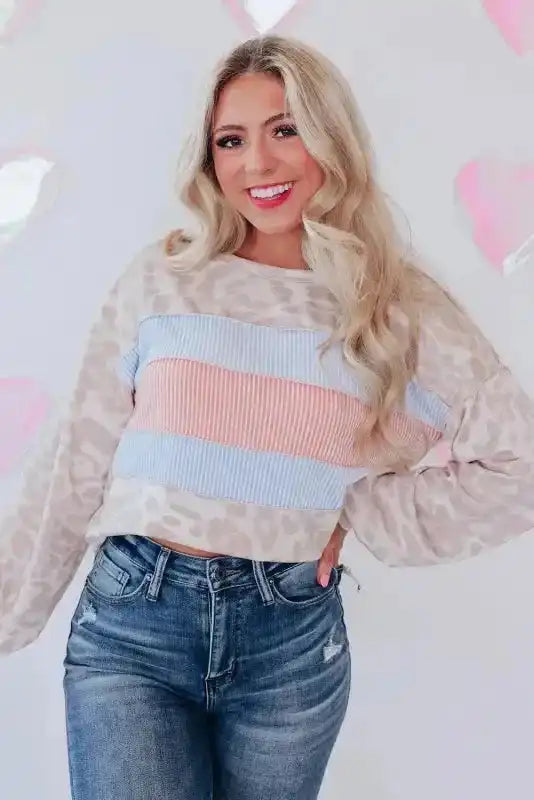 Leopard Puff Sleeve Knit Top