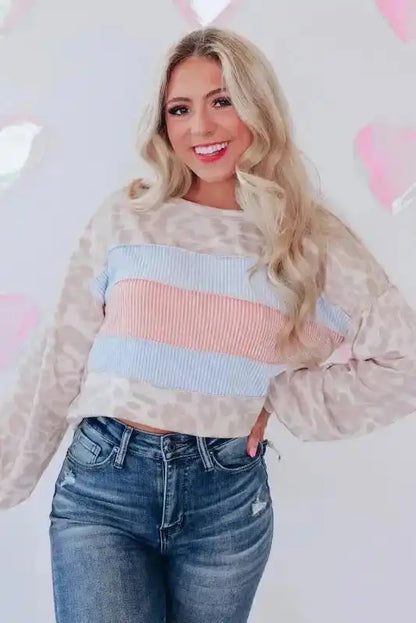 Leopard Puff Sleeve Knit Top