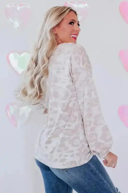 Leopard Puff Sleeve Knit Top