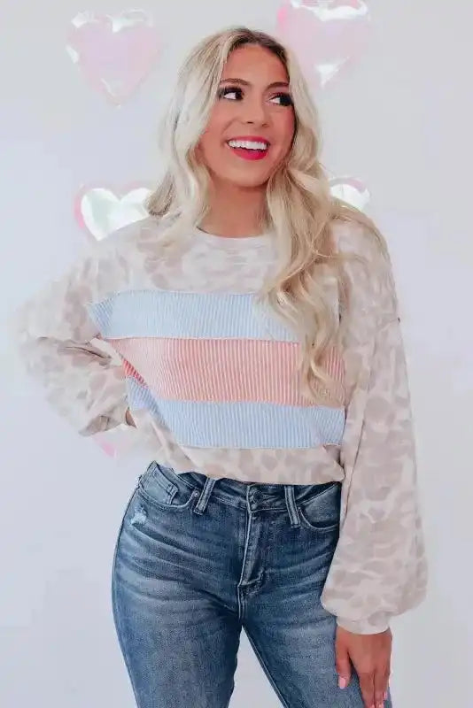 Leopard Puff Sleeve Knit Top