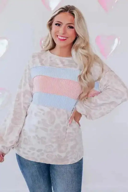 Leopard Puff Sleeve Knit Top