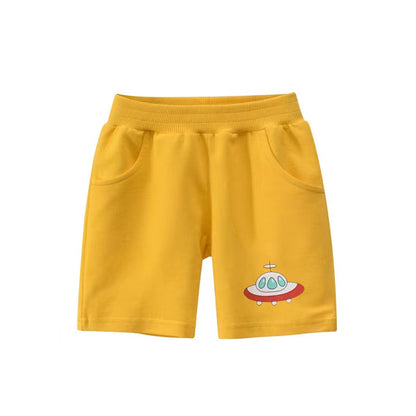 Baby Boy Cartoon Print Pattern Casual Mid Pants With Pockets